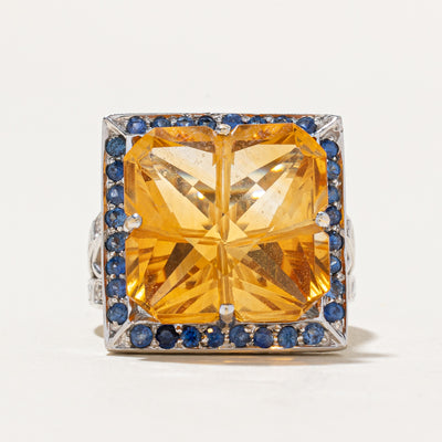 Citrine, Sapphire & Diamond Cocktail Ring | 12.50ctw, 0.06ctw | SZ 5