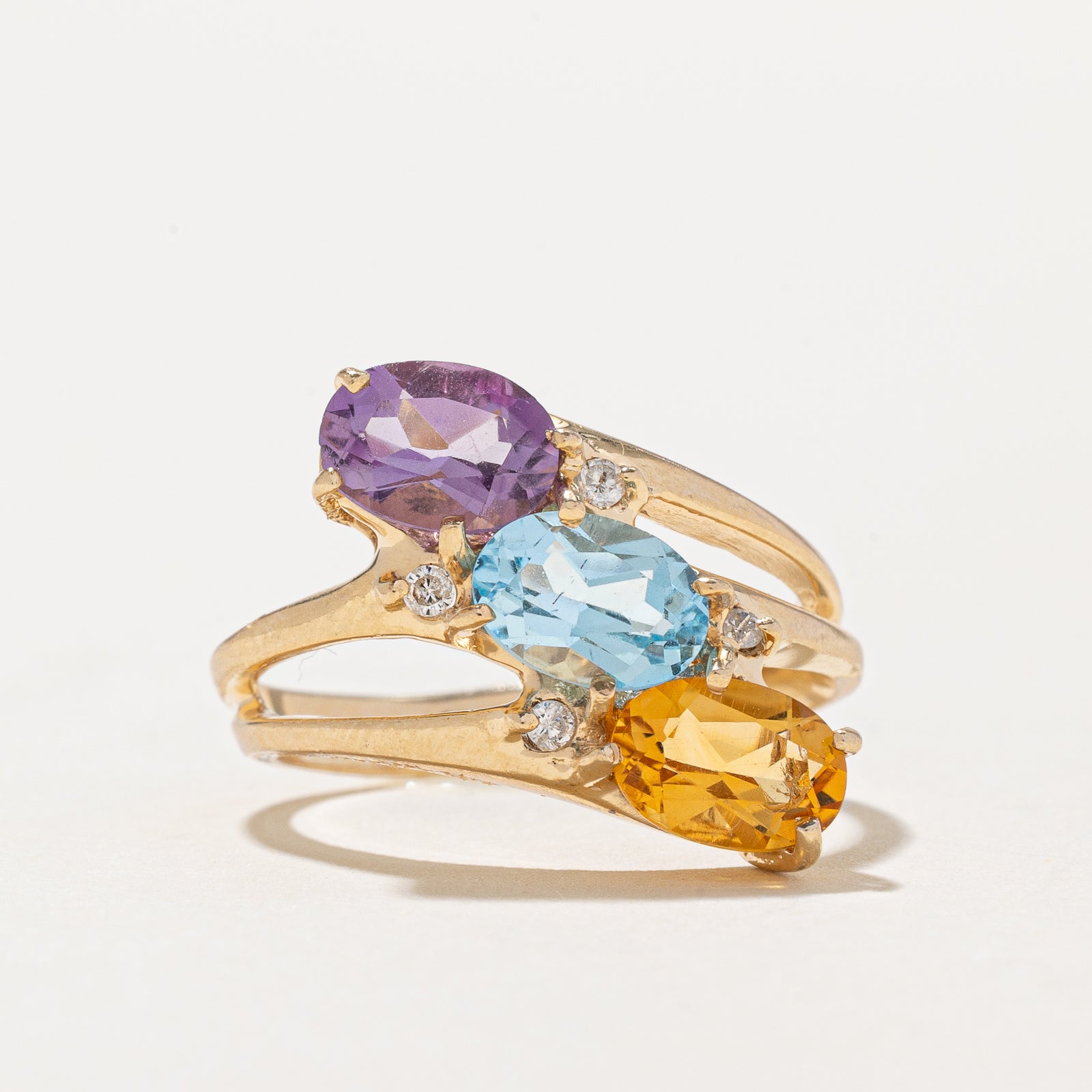 Multi Gemstone & Diamond Bypass Ring | 2.25ctw, 0.06ctw | SZ 6.25