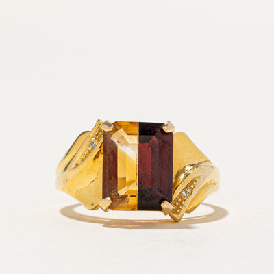 Garnet Citrine Split & Diamond Cocktail Ring | 2.00ctw, 0.01ctw | SZ 6.5