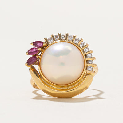 Mabé Pearl, Ruby & Diamond Cocktail Ring | 0.20ctw, 0.25ctw | SZ 7.25