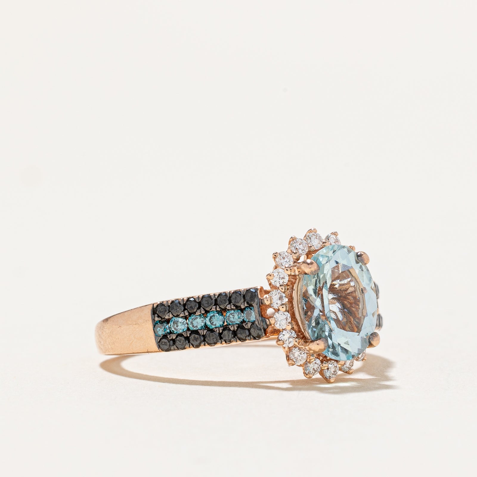 'Le Vian' Halo Aquamarine & Diamond Ring | 1.00ct, 0.54ctw | SZ 6.75