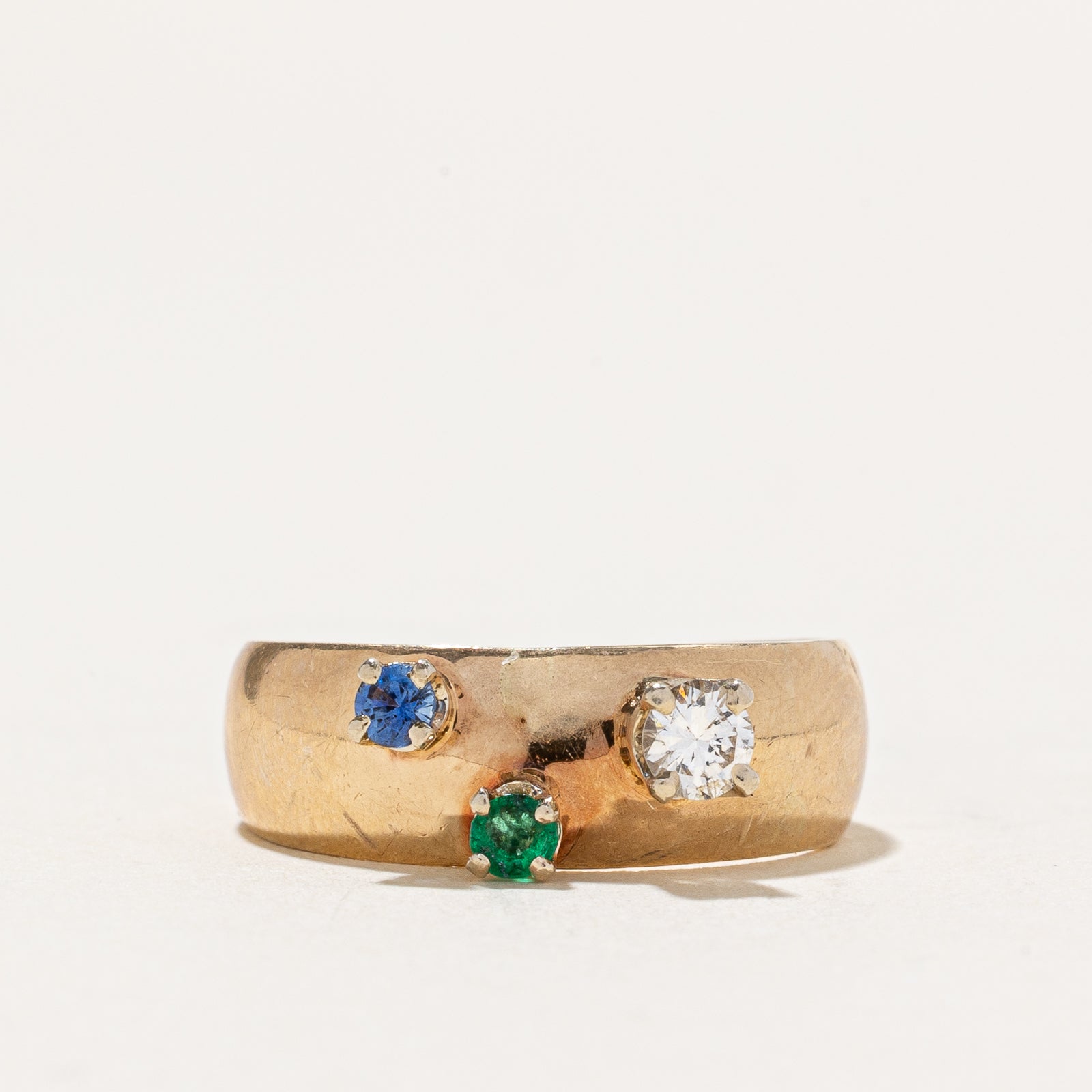 Three Stone Diamond, Sapphire & Emerald Band | 0.14ct, 0.10ctw | SZ 5.75