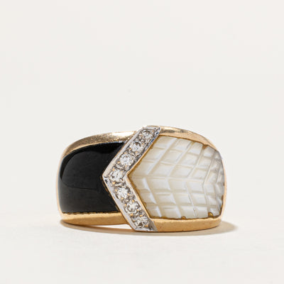 Mother of Pearl, Onyx & Diamond Ring | 6.50ctw , 0.15ctw | SZ 6.75