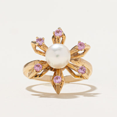 Synthetic Sapphire & Pearl Cocktail Ring 0.24ctw | SZ 5