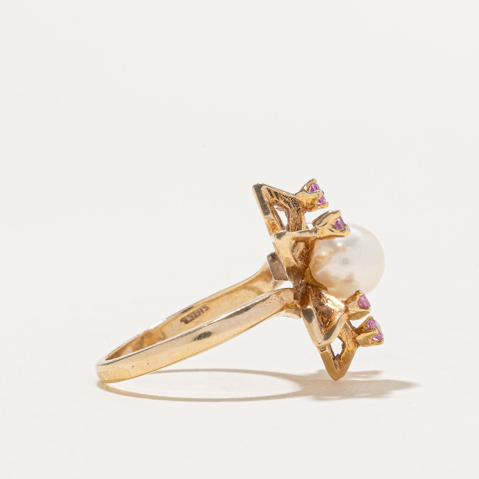 Synthetic Sapphire & Pearl Cocktail Ring 0.24ctw | SZ 5