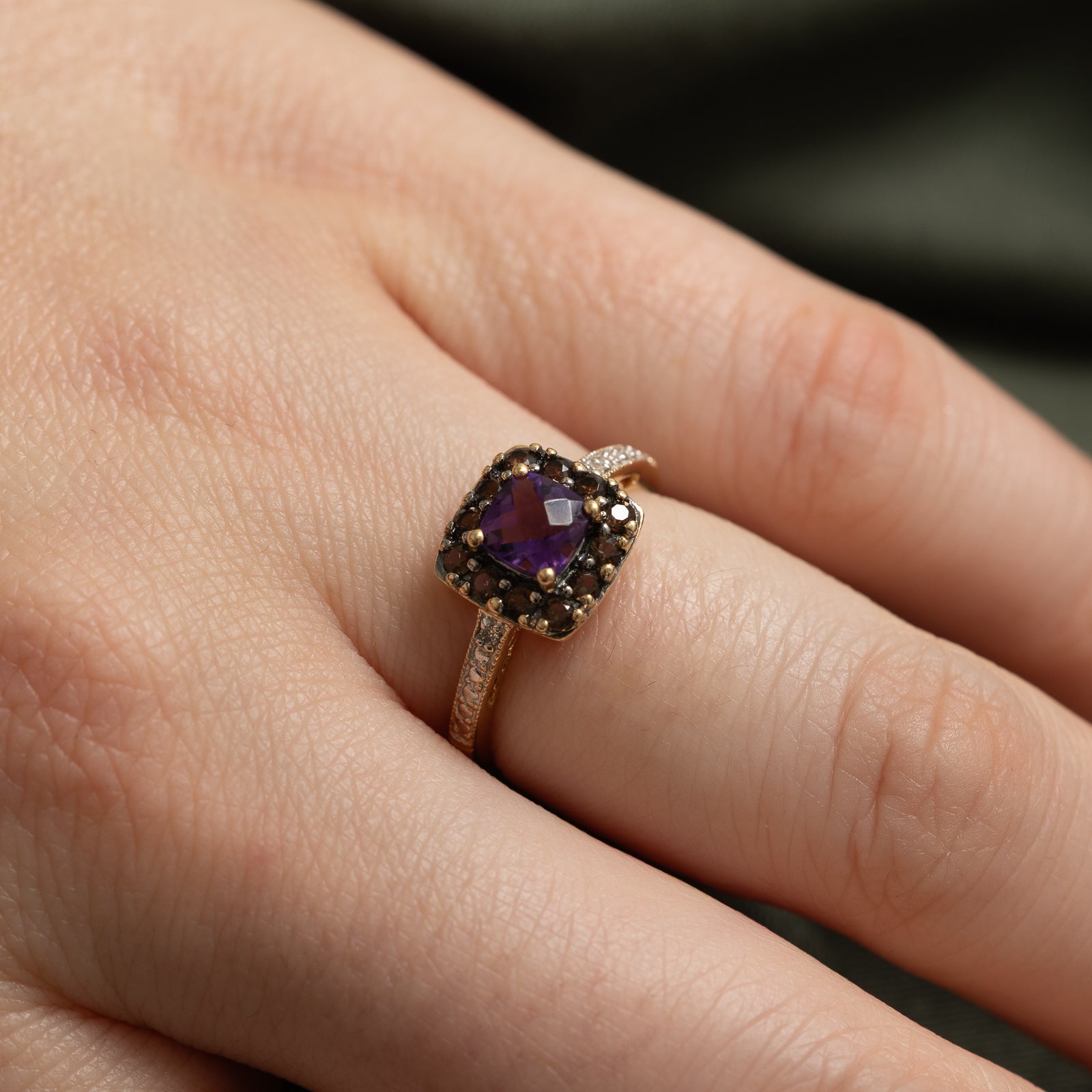 Amethyst & Smokey Quartz Halo Ring | 0.69ctw, 0.01ctw | SZ 5