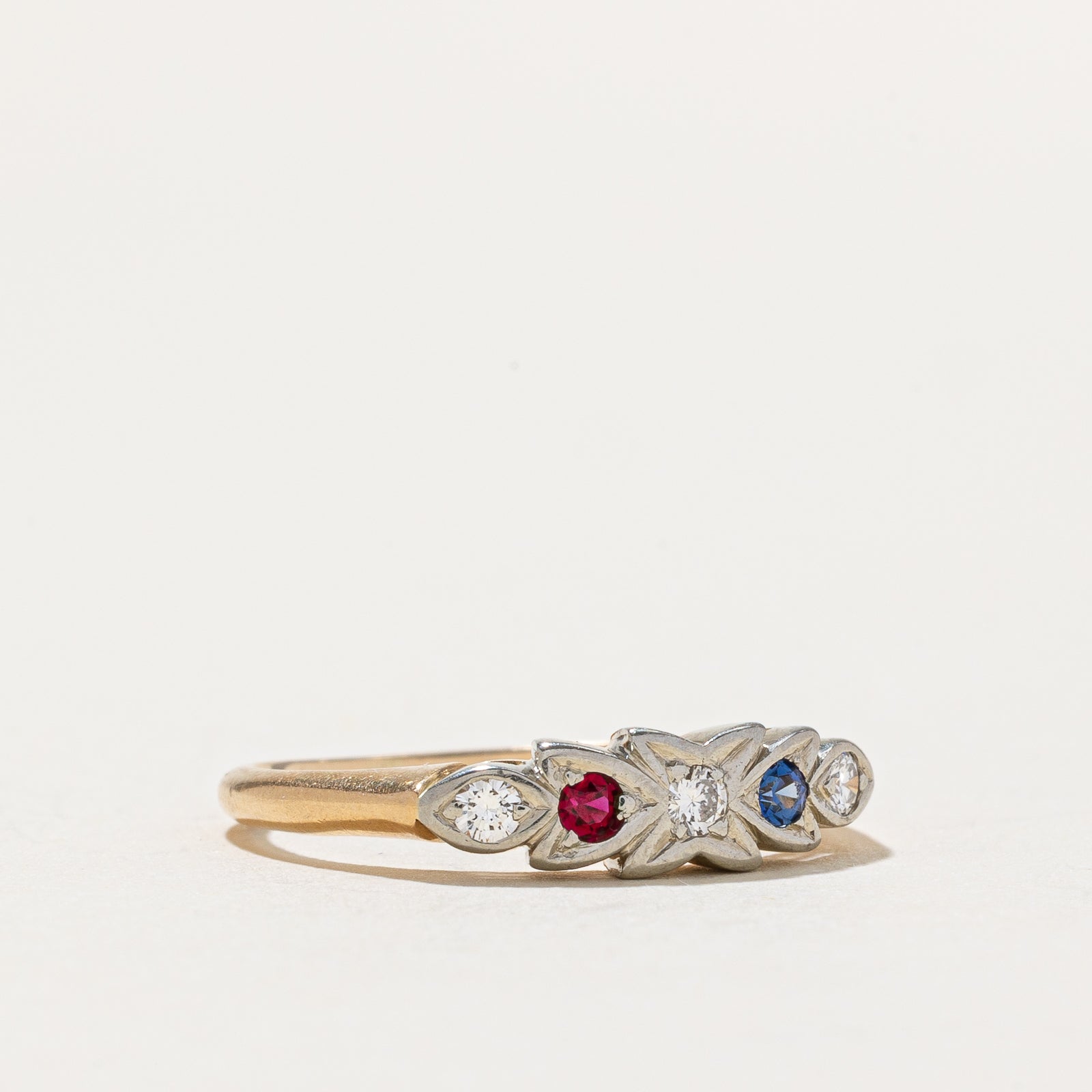 Diamond, Synthetic Ruby & Synthetic Sapphire Ring | 0.12ctw, 0.08ctw | SZ 6.25