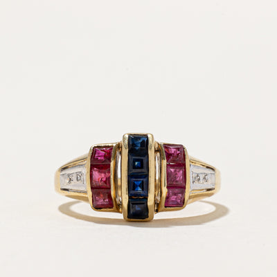 Sapphire, Ruby & Diamond Multi Column Ring | 0.02ctw, 1.26ctw | SZ 7