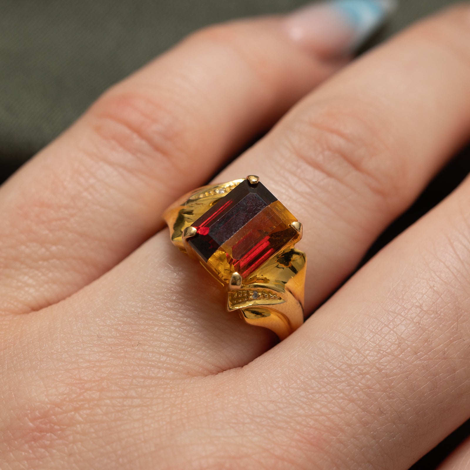 Garnet Citrine Split & Diamond Cocktail Ring | 2.00ctw, 0.01ctw | SZ 6.5