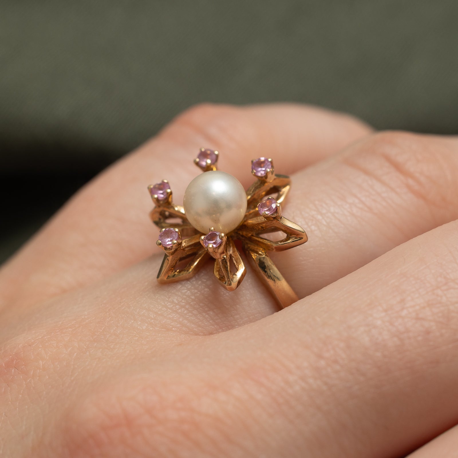 Synthetic Sapphire & Pearl Cocktail Ring 0.24ctw | SZ 5