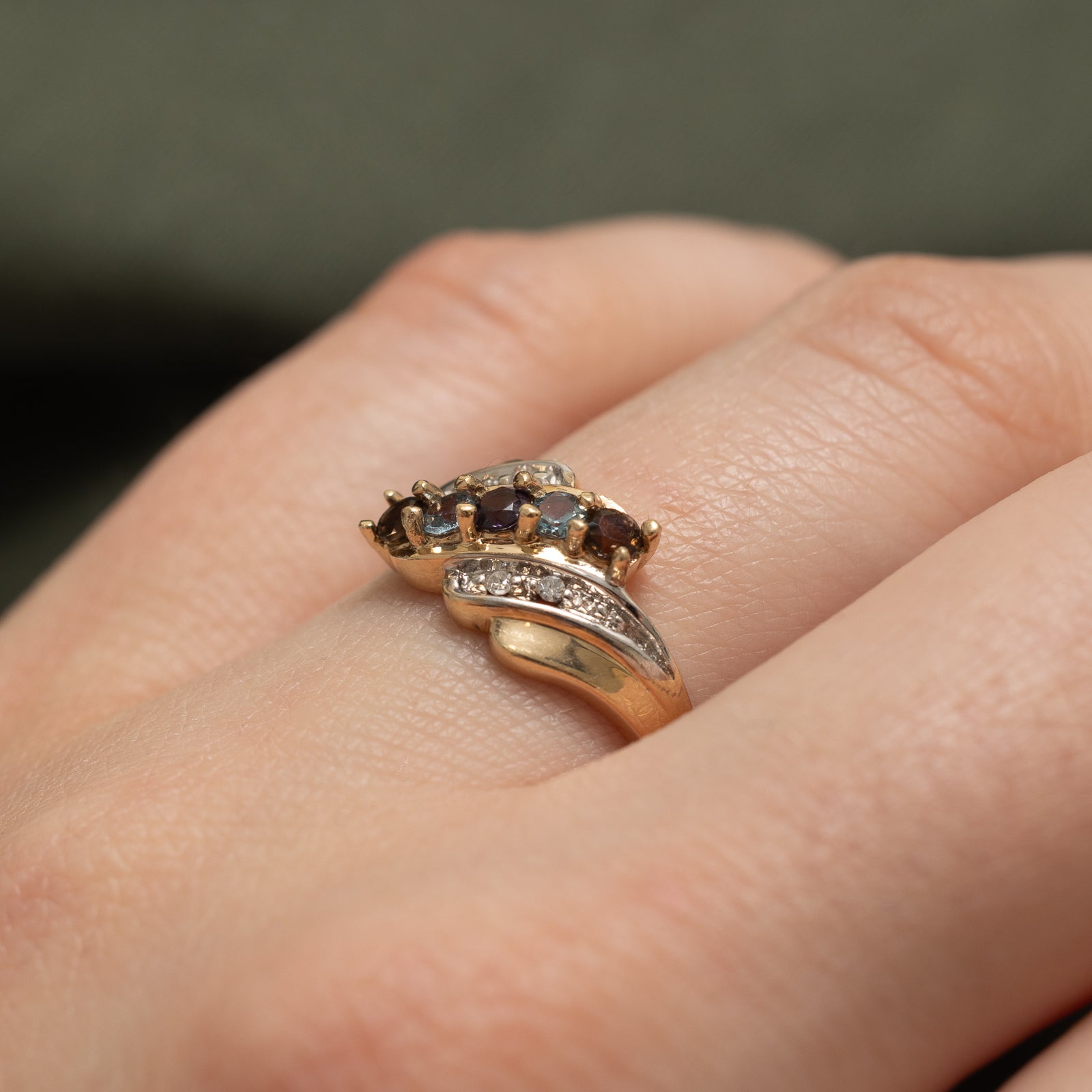 Multi Gemstone Waterfall Bypass Ring 0.25ctw | SZ 7