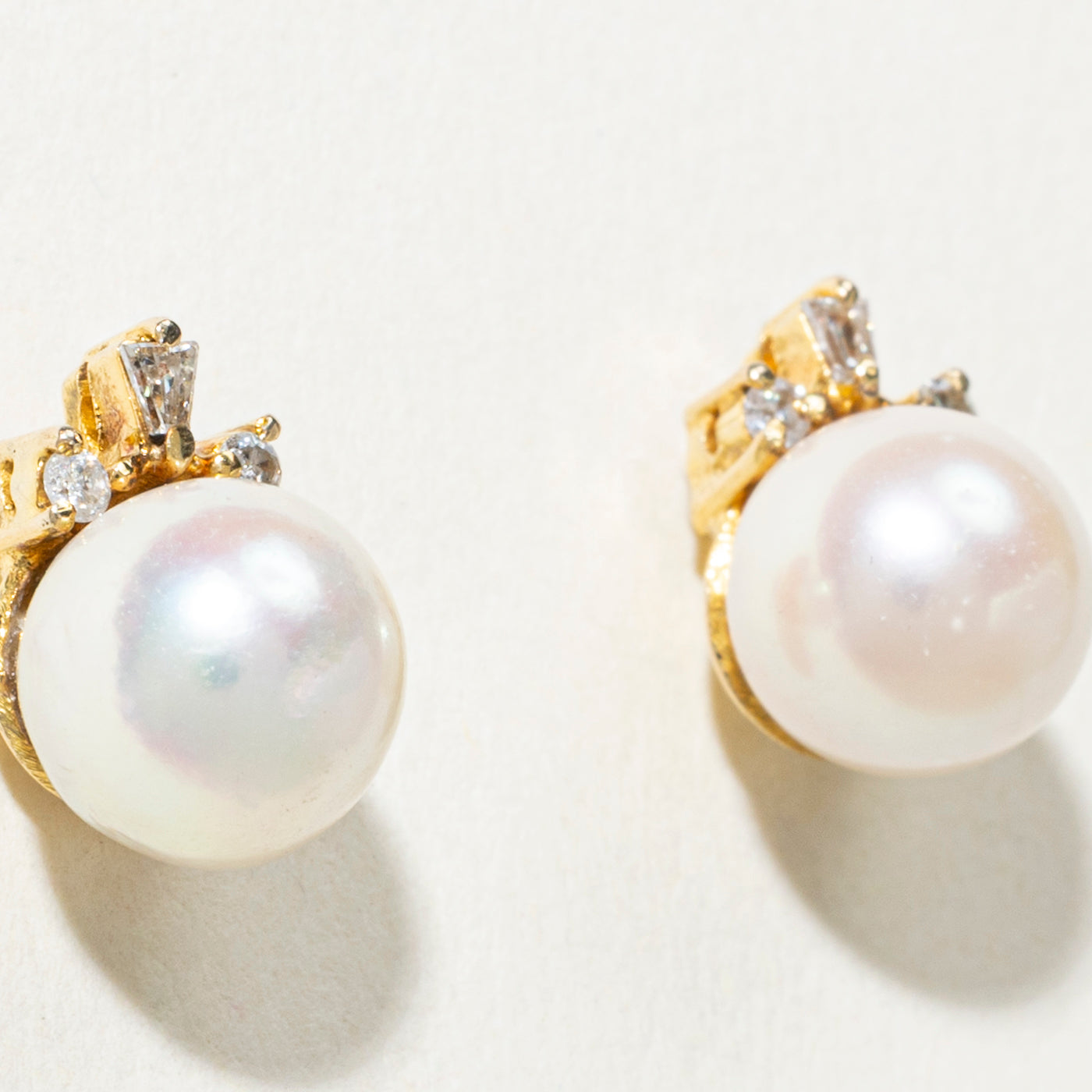 14K Pearl & Diamond Accented Stud Earrings | 0.13ctw