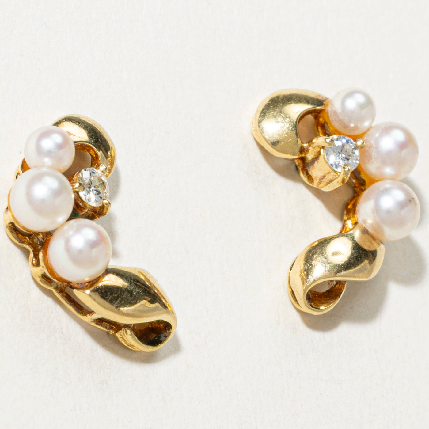 18K Diamond & Pearl Floral Stud Earrings | 0.08ct