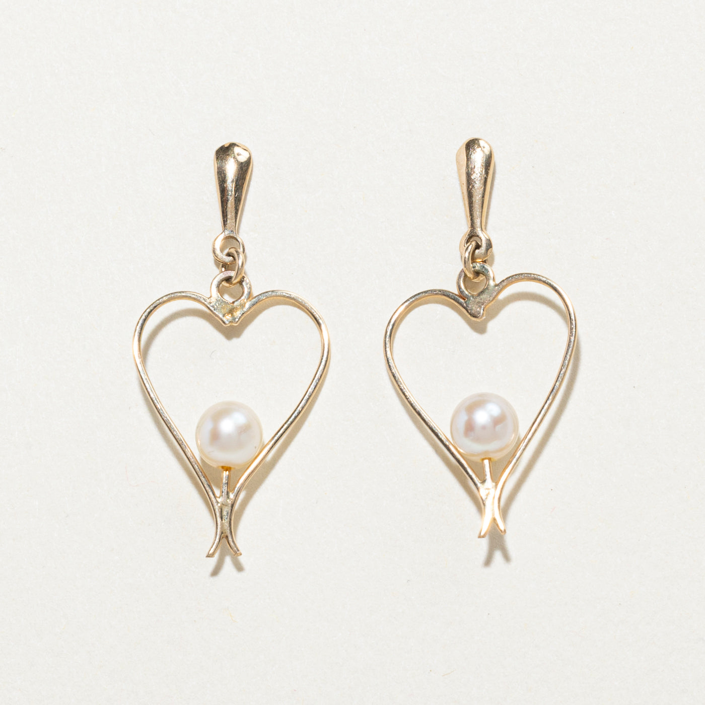 10K Pearl Heart Drop Earrings