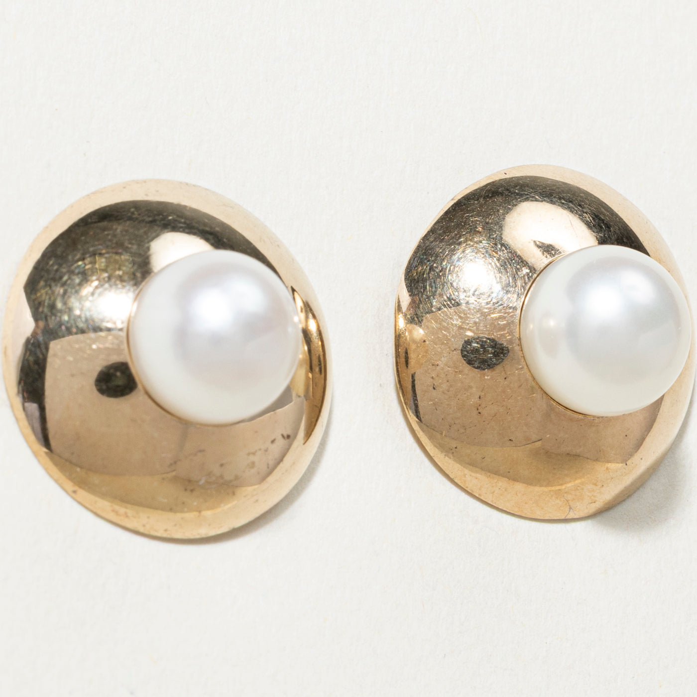 Boucles d'oreilles puces amovibles en forme de bouclier avec perle 14 carats