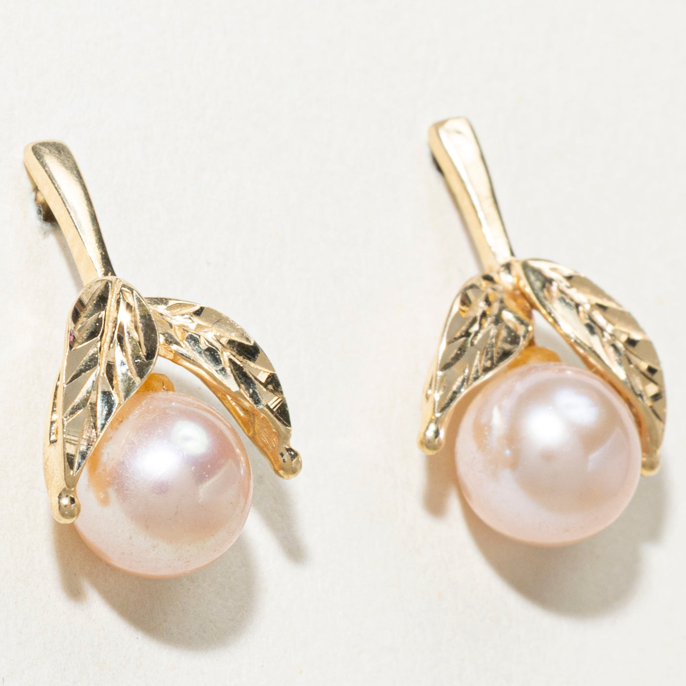 14K Pearl Leafy Drop Earrings