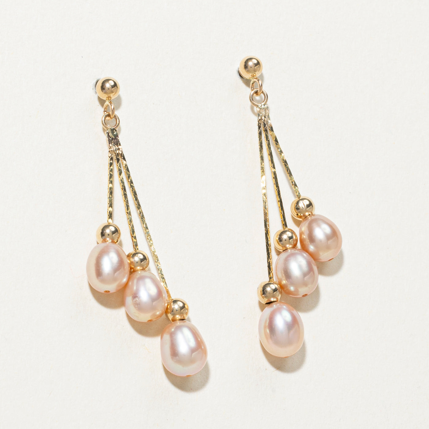14K Pink Pearl Drop Earrings