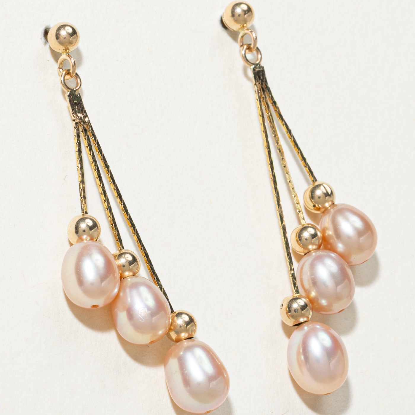 14K Pink Pearl Drop Earrings