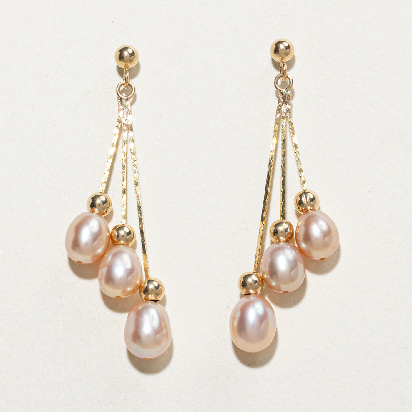 14K Pink Pearl Drop Earrings