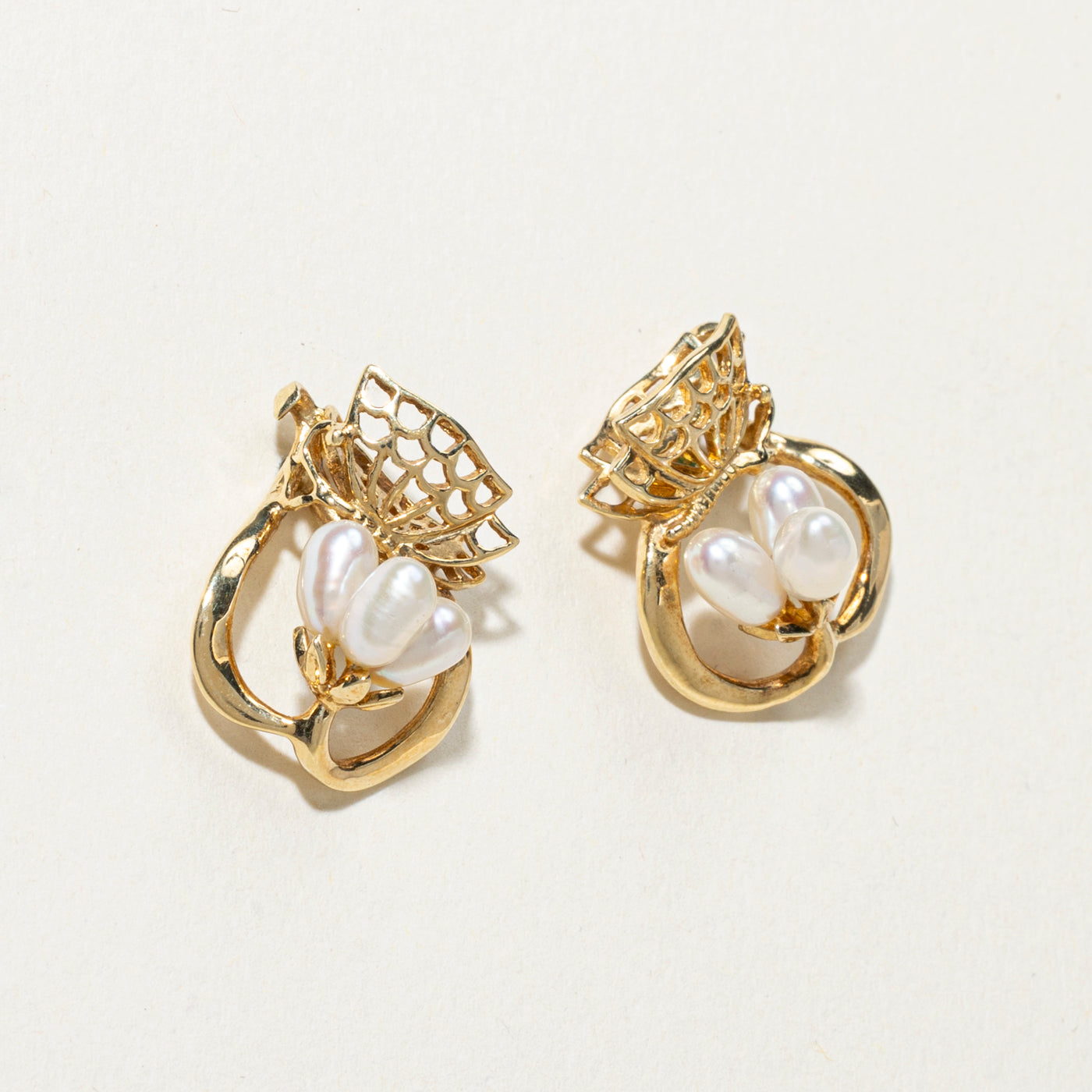 14K Pearl Cluster Floral Stud Earrings