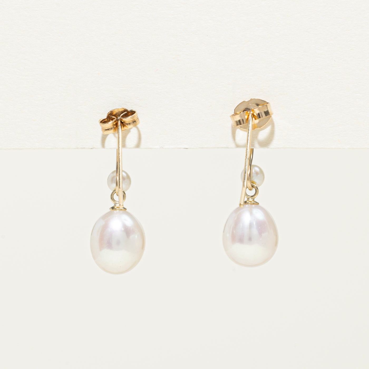 14K Pearl Hook Drop Earrings