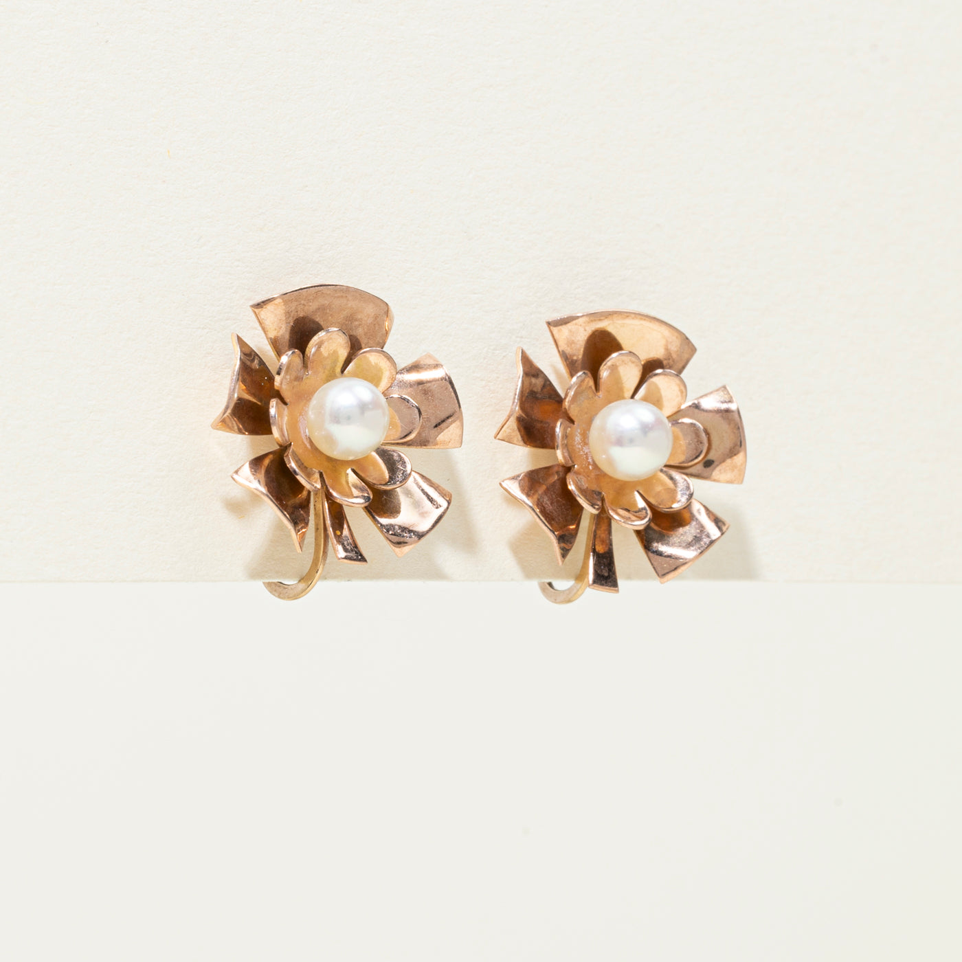 10K Pearl Floral Stud Earrings