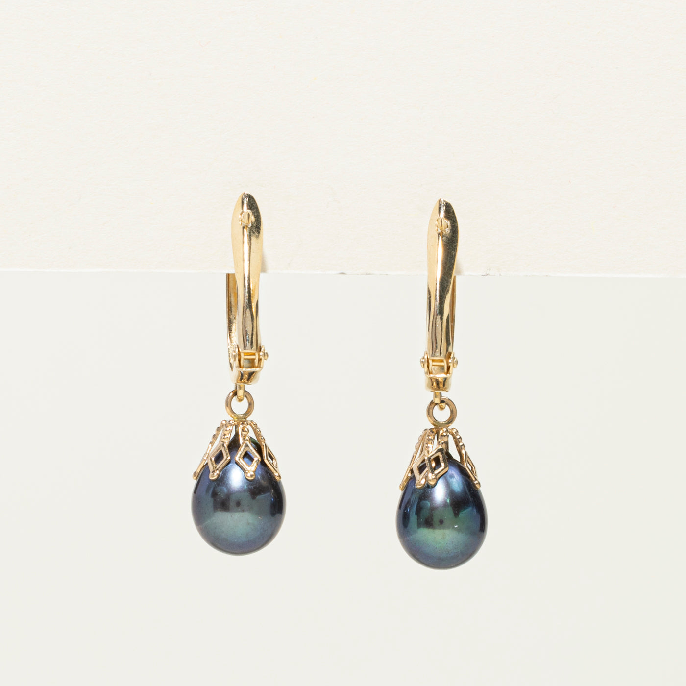 14K Black Pearl Drop Earrings