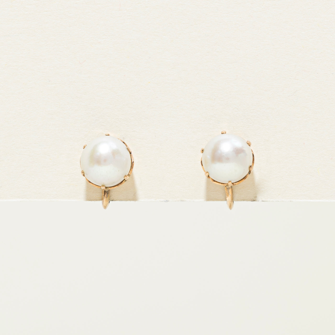 14K Solitaire Pearl Screw Clip On Stud Earrings