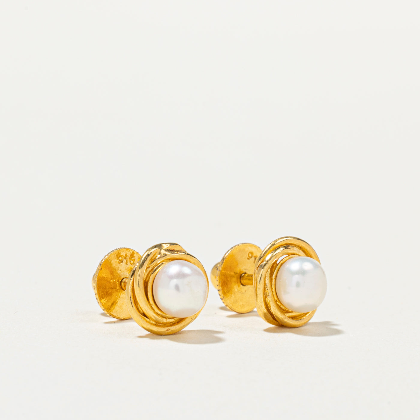 22k Pearl Knot Stud Earrings