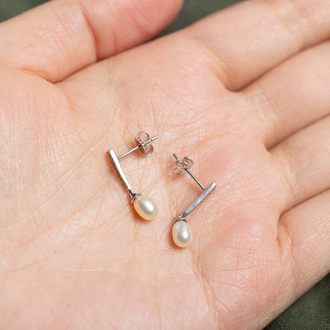10K Pearl & Diamond Bar Drop Earrings | 0.03ct
