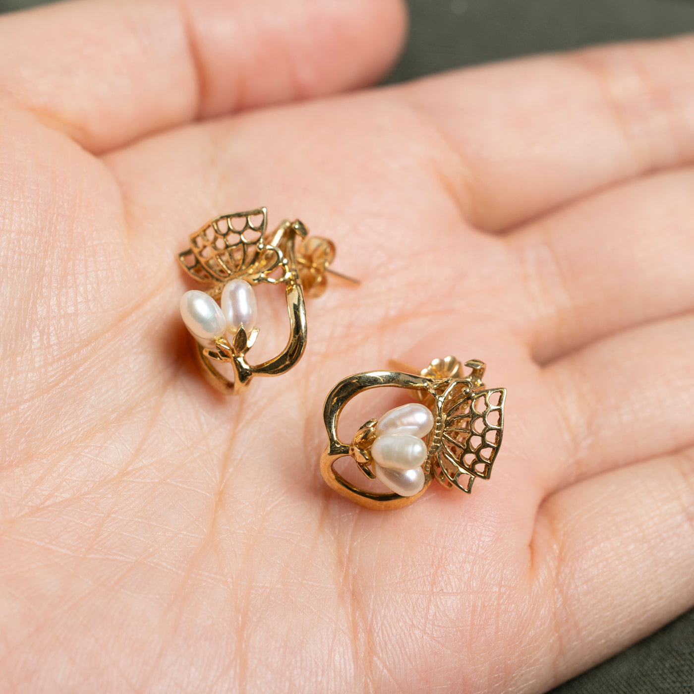 14K Pearl Cluster Floral Stud Earrings