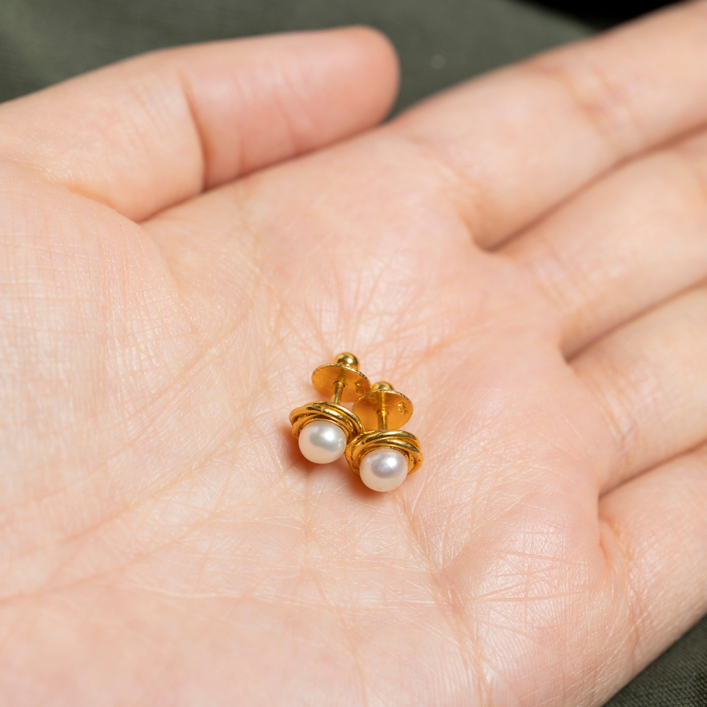 22k Pearl Knot Stud Earrings