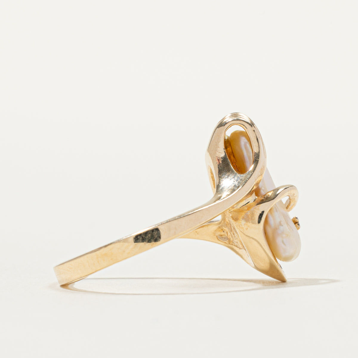 10k Solitaire Baroque Pearl Abstract Cocktail Ring | SZ 6