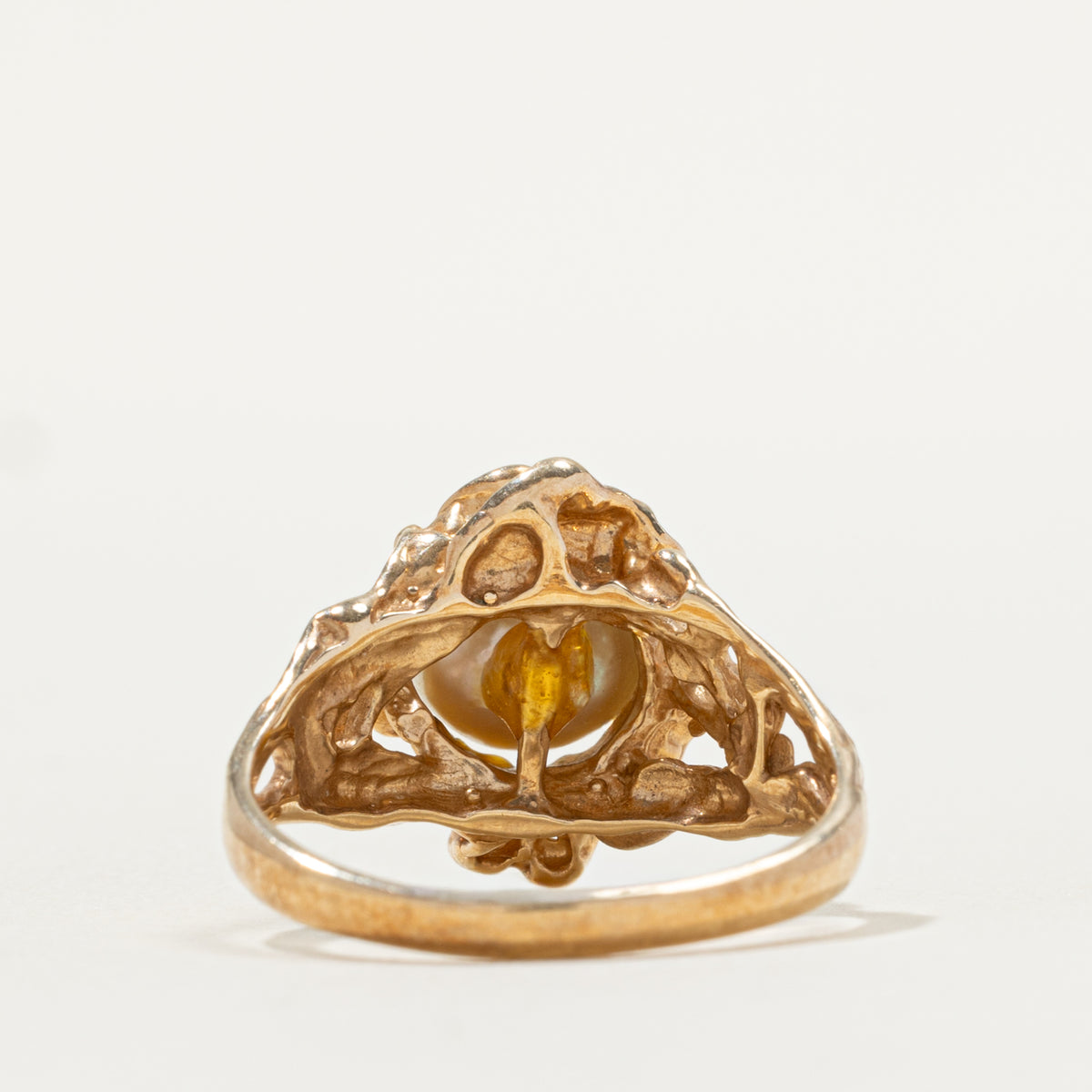 10k Solitaire Pearl Nuggety Ring | SZ 8