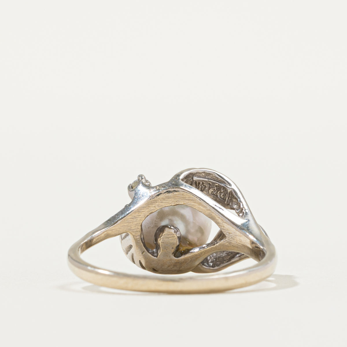 14k Diamond & Pearl Engraved Floral Bypass Ring | 0.02ctw | SZ 5.75