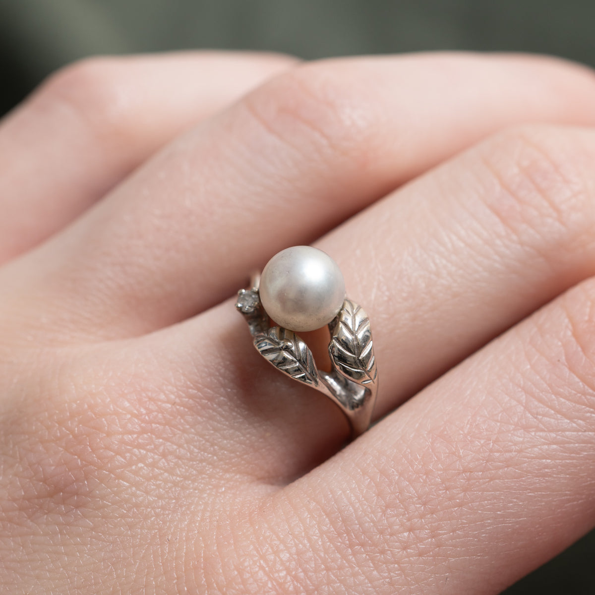 14k Diamond & Pearl Engraved Floral Bypass Ring | 0.02ctw | SZ 5.75