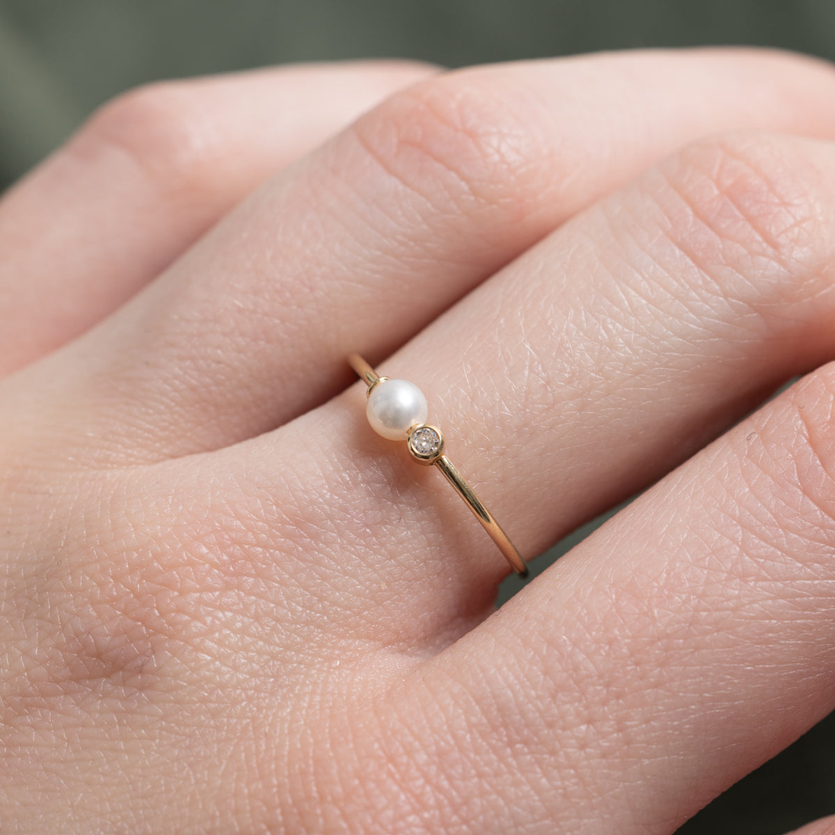 14k Two Stone Diamond & Pearl Ring | 0.02ctw | SZ 4.75