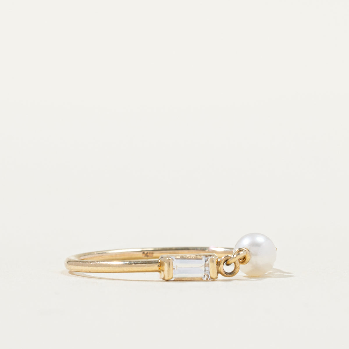 14k Two Stone Diamond & Pearl Chain Linked Ring | 0.05ctw | SZ 5.5