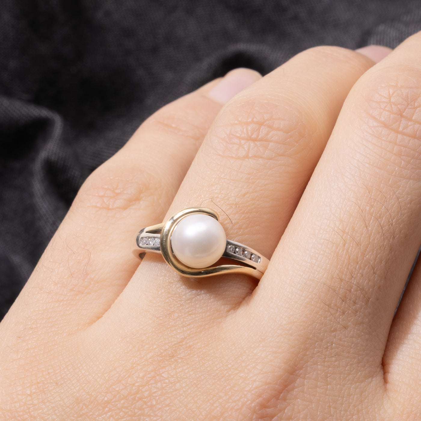 14k & Sterling Silver Pearl & Diamond Accented Ring | SZ 7.5