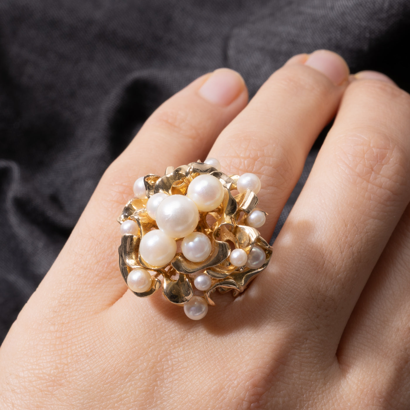 9k Pearl Cluster Nuggety Cocktail Ring | SZ 5.5