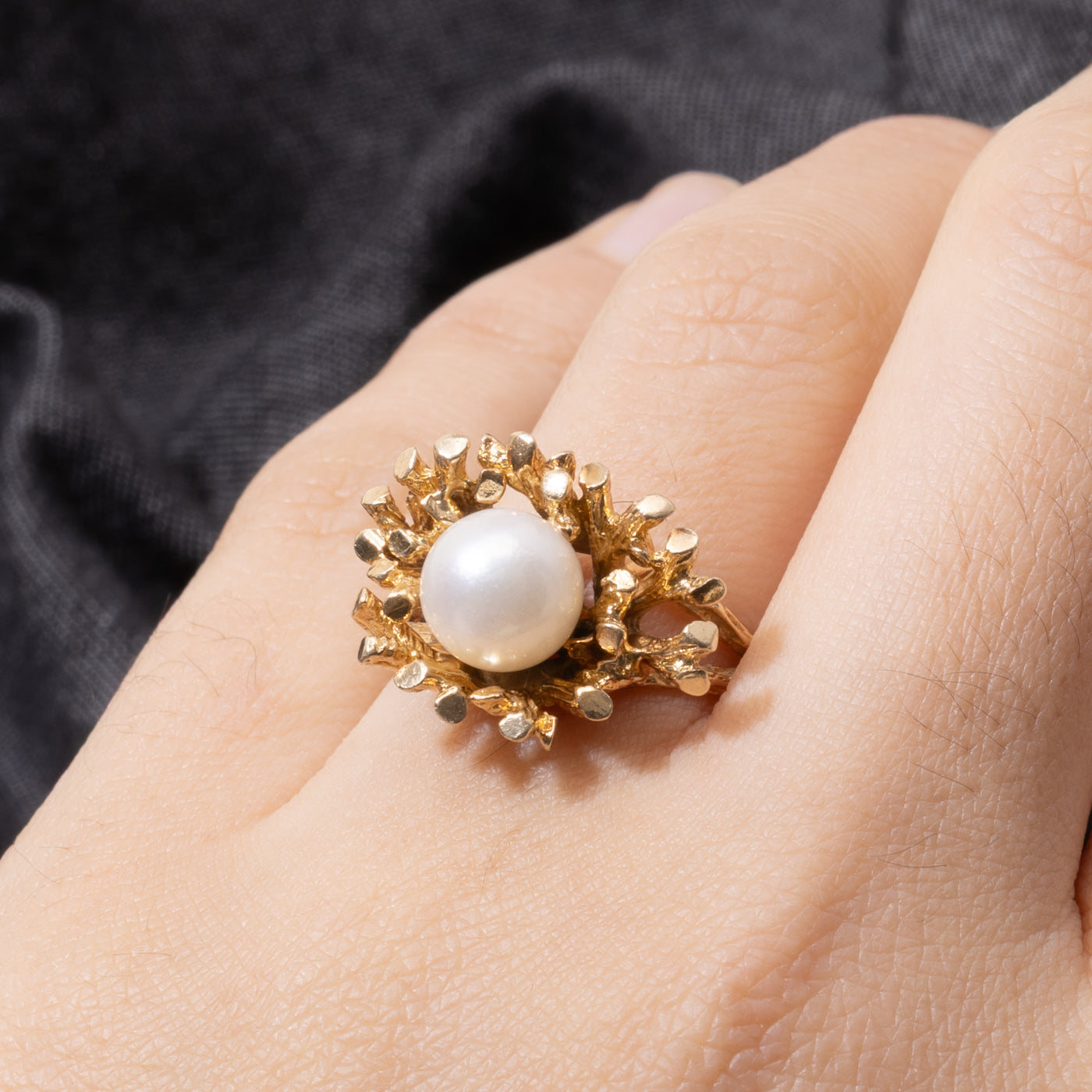 14k Pearl Nuggety Textured Cocktail Ring | SZ 6.75