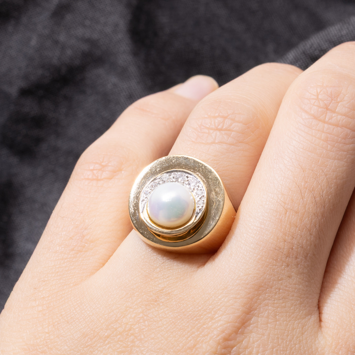 18k Pearl & Diamond Circular Cocktail Ring | SZ 5.5