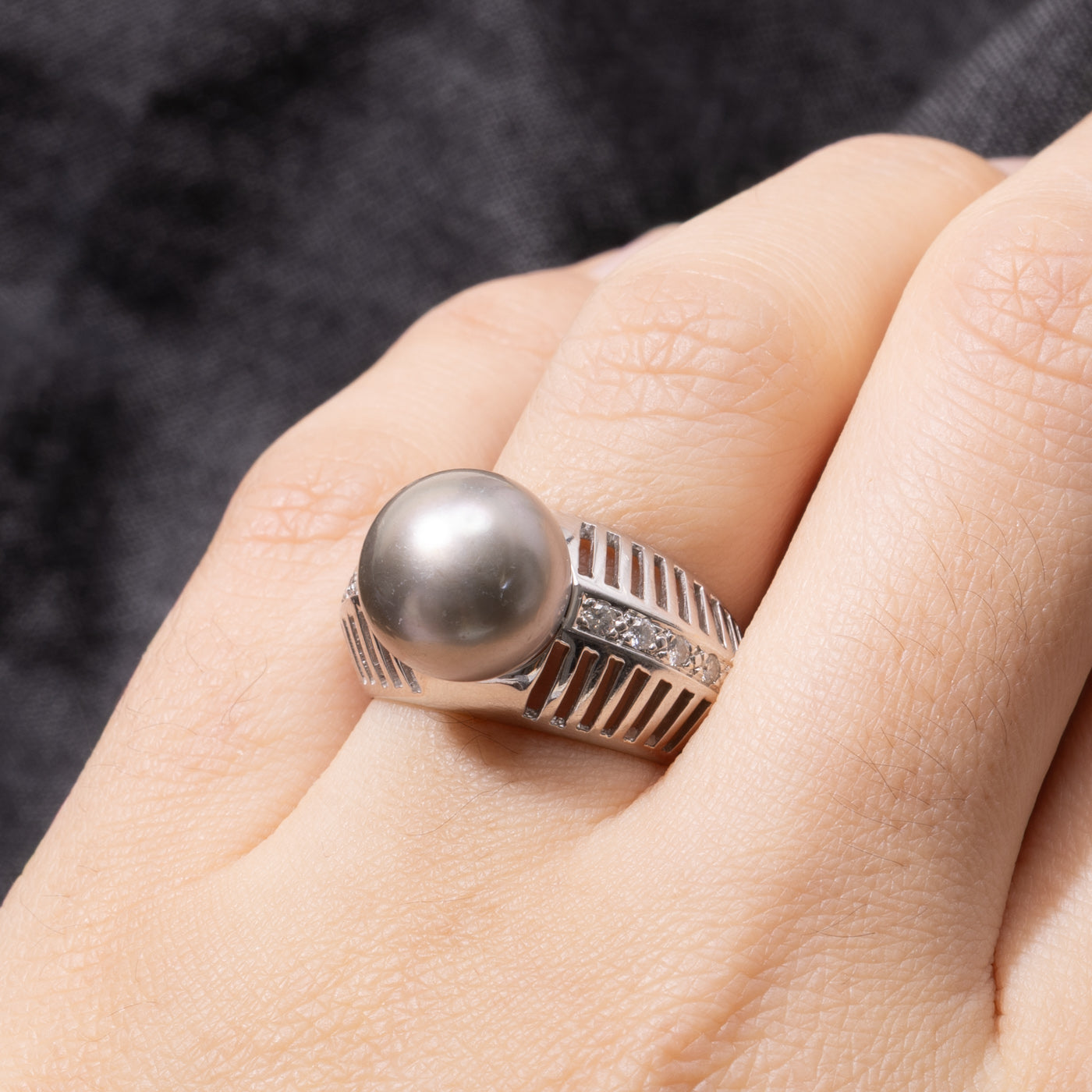 18k Pearl & Diamond Openwork Cocktail Ring | SZ 6.75