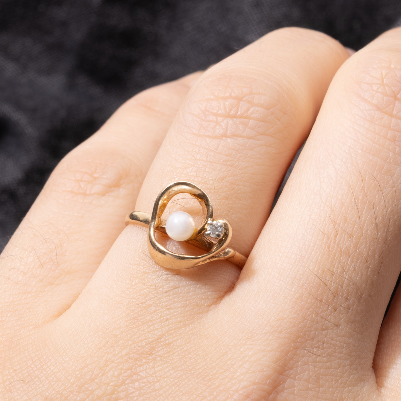 14k Pearl & Diamond Abstract Ring | SZ 5.5