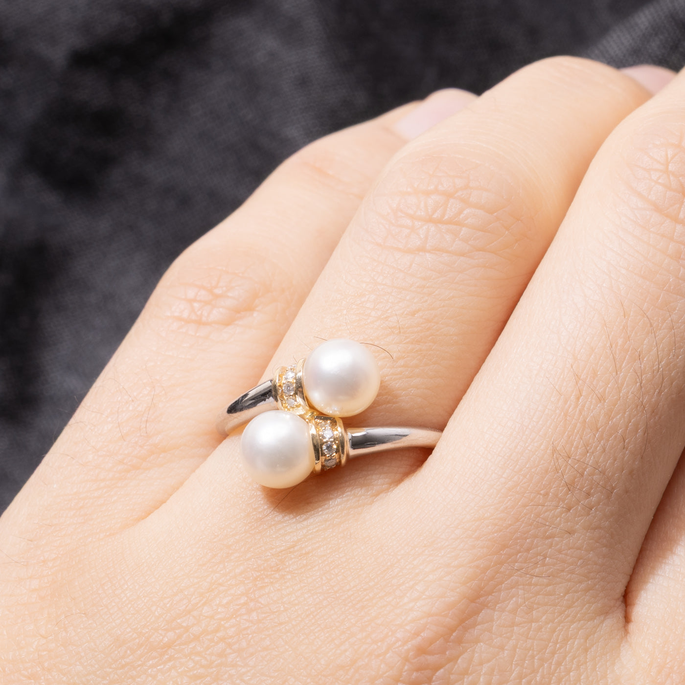 14k Pearl & Diamond Bypass Ring | SZ 7.25