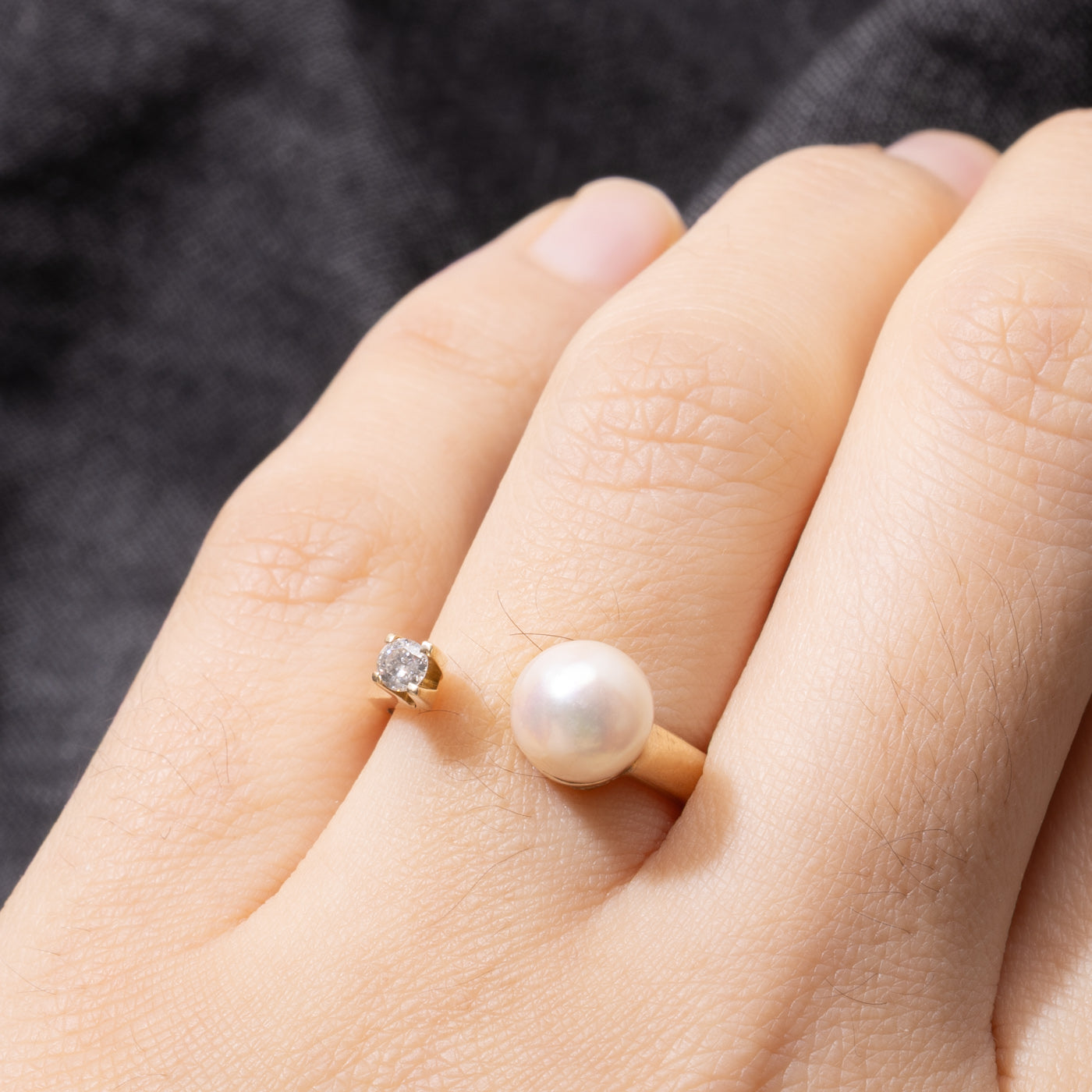 14k Pearl & Diamond Open Ring | SZ 5.5