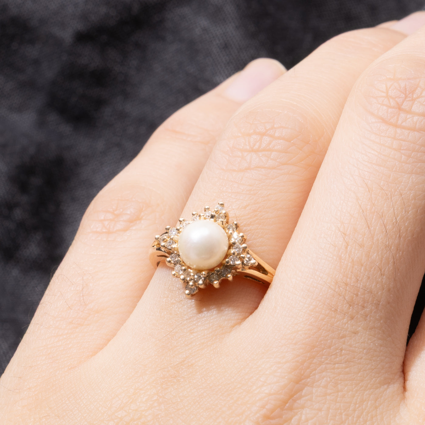 14k Pearl & Diamond Petal Halo Ring | SZ 6.5