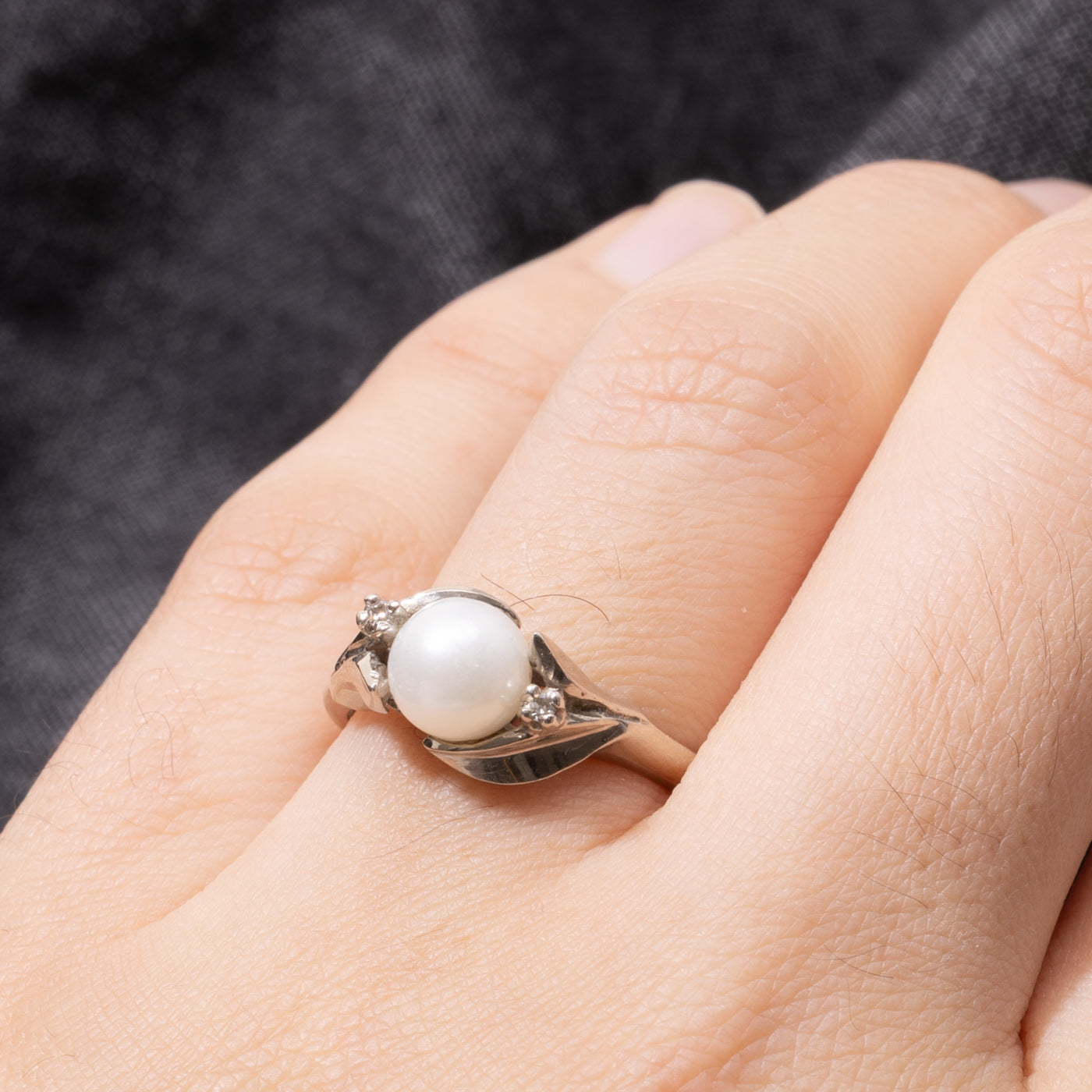 10k Pearl & Diamond Accented Bypass Ring | SZ 7