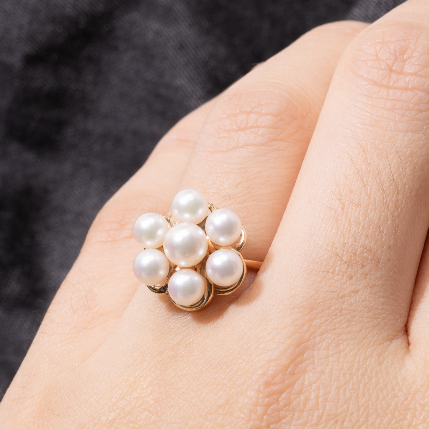 14k Pearl Floral Cluster Cocktail Ring | SZ 7