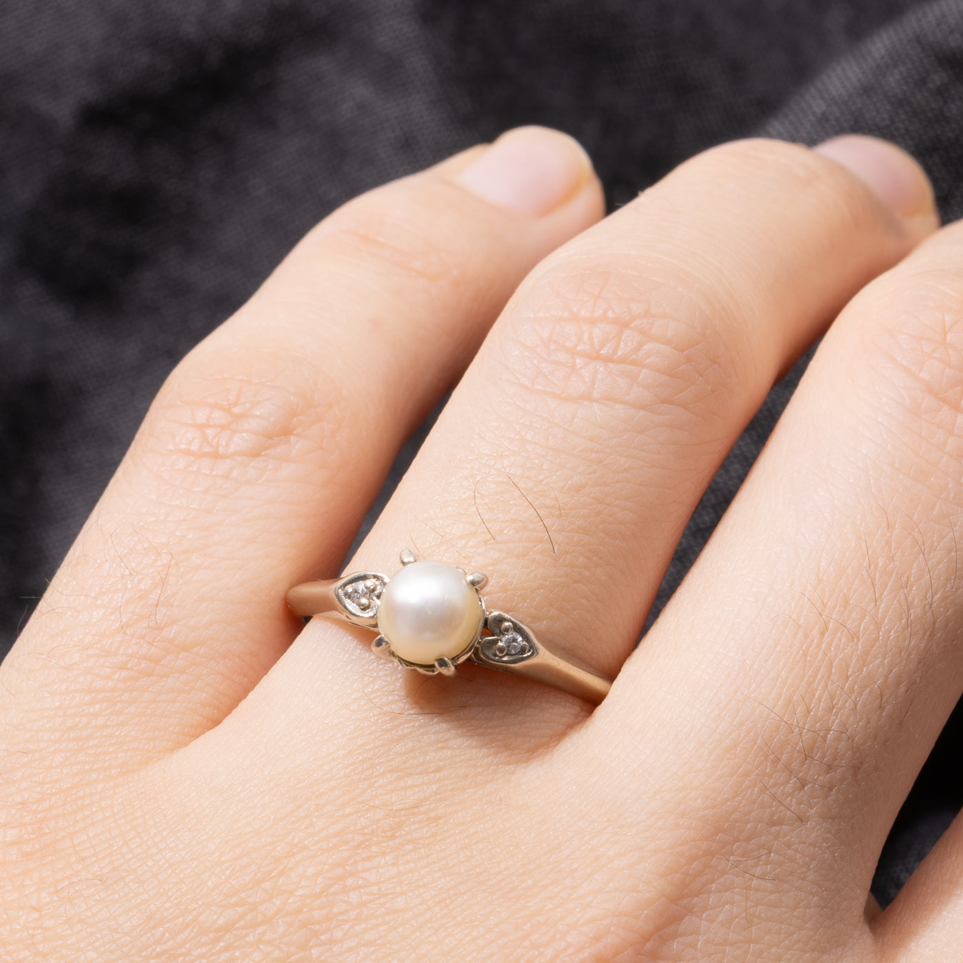 Canadian 14k Pearl & Diamond Heart Accented Ring | SZ 9